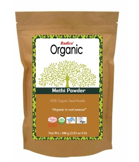 RADICO ORGANIC METHI 100% Natuurlijke BIO Organic Anti-Haaruitval, Anti-Roos, Haargroei, Care, Volume, Voedende Poeder 100g